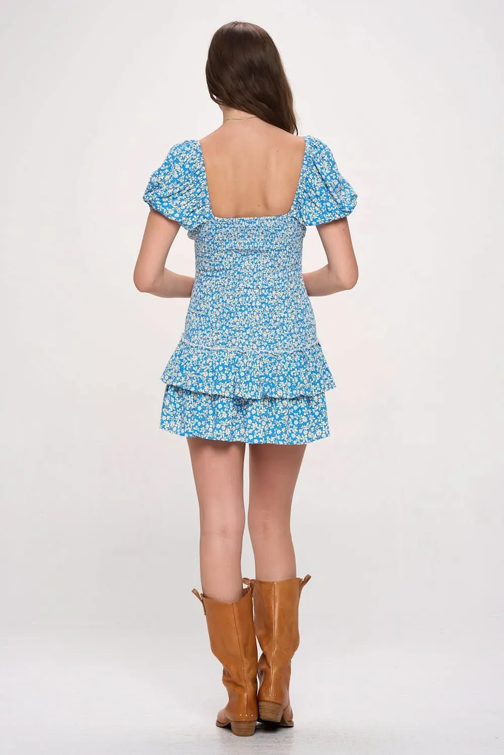 Mimi Blue Floral Puff Sleeve Mini Dress sold by Boho Pink product image thumbnail 2