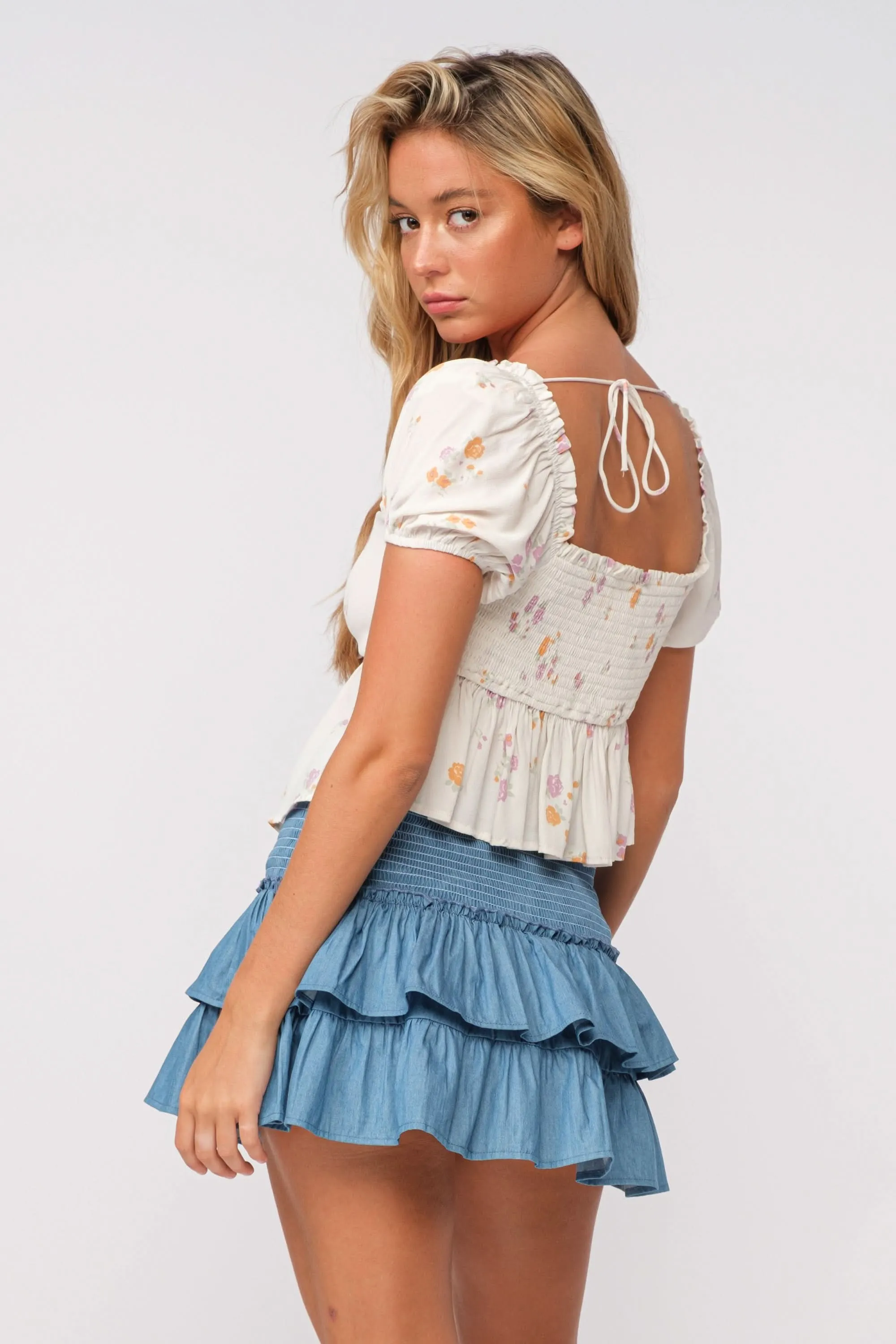 Heidi White Floral Puff Sleeve Top sold by Boho Pink product image thumbnail 4