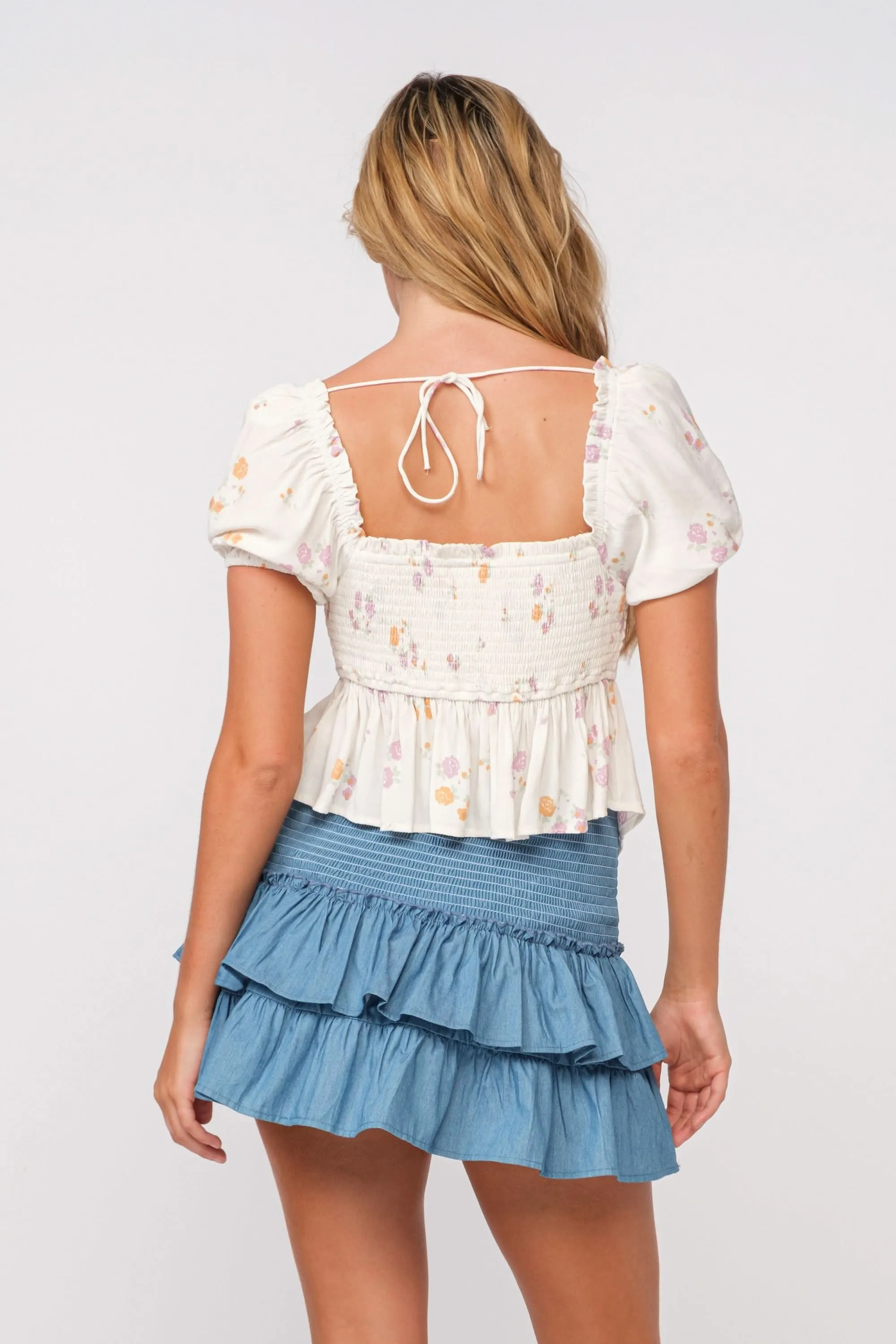 Heidi White Floral Puff Sleeve Top sold by Boho Pink product image thumbnail 5
