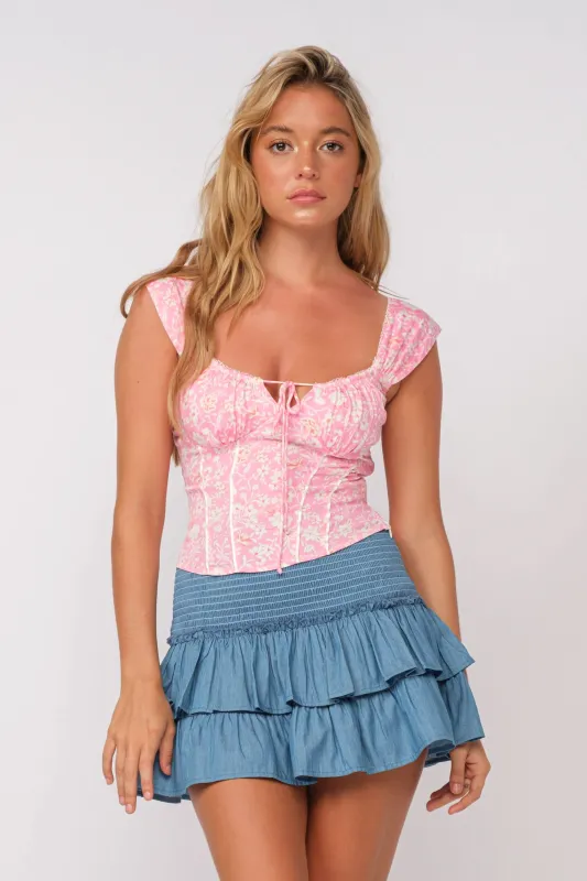 Selma Pink Floral Corset Top made by Sky to Moon