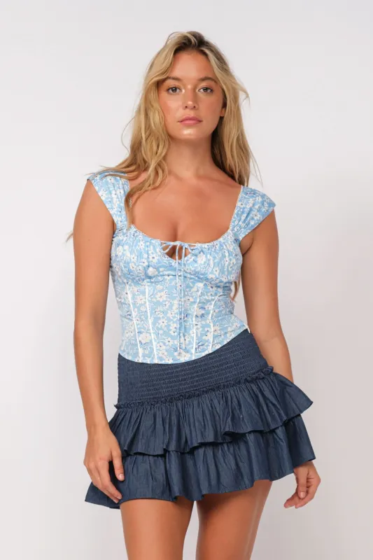 Selma Light Blue Floral Corset Top made by Sky to Moon