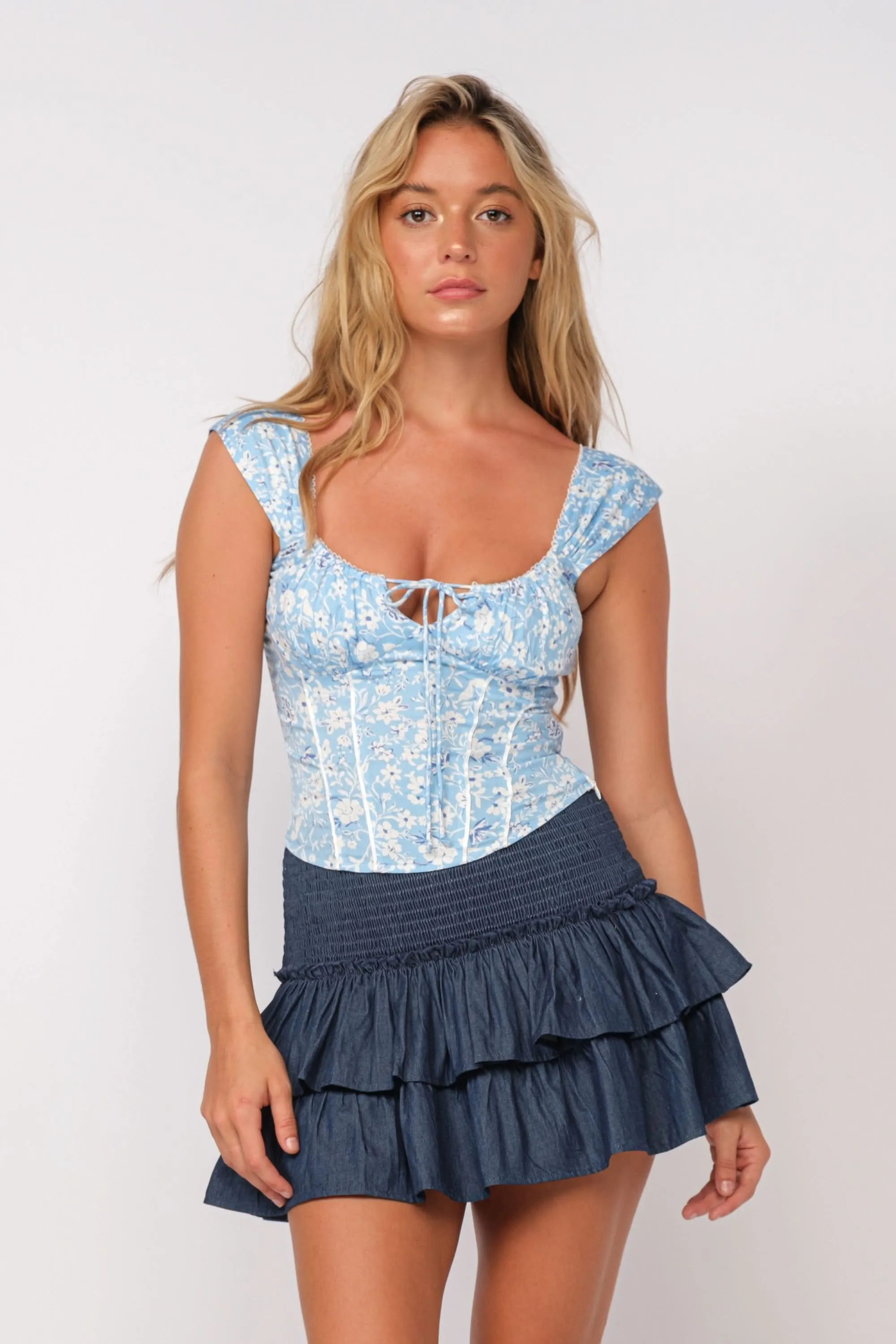 Selma Light Blue Floral Corset Top sold by Boho Pink