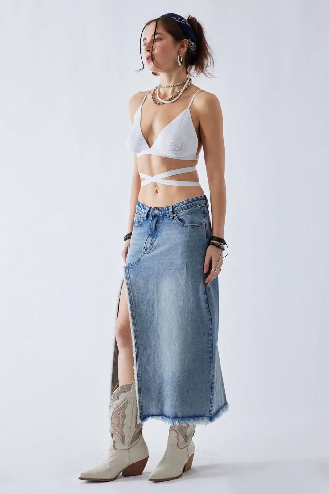Arden Medium Wash Denim Midi Skirt sold by Boho Pink product image thumbnail 4