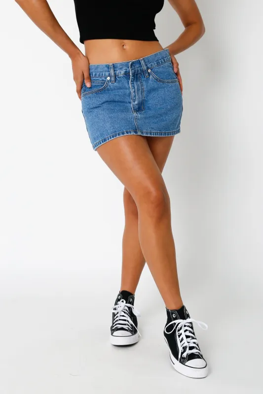 Monica Medium Wash Denim Mini Skirt sold by Boho Pink