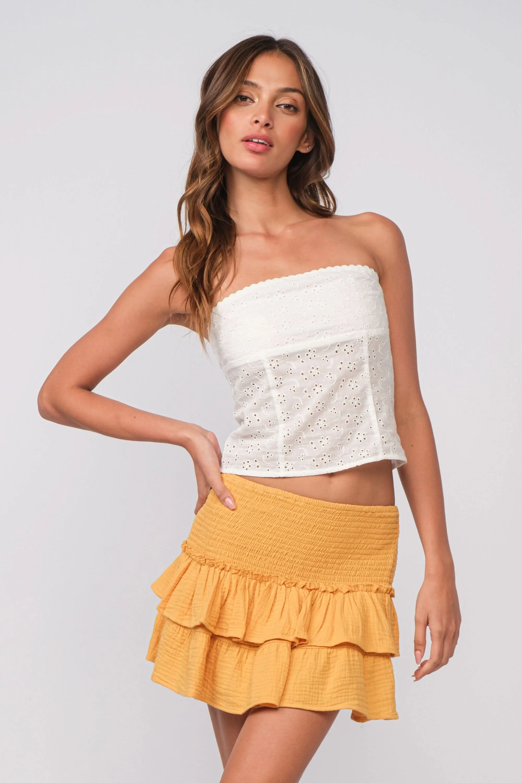 Carly White Eyelet Tube Top sold by Boho Pink