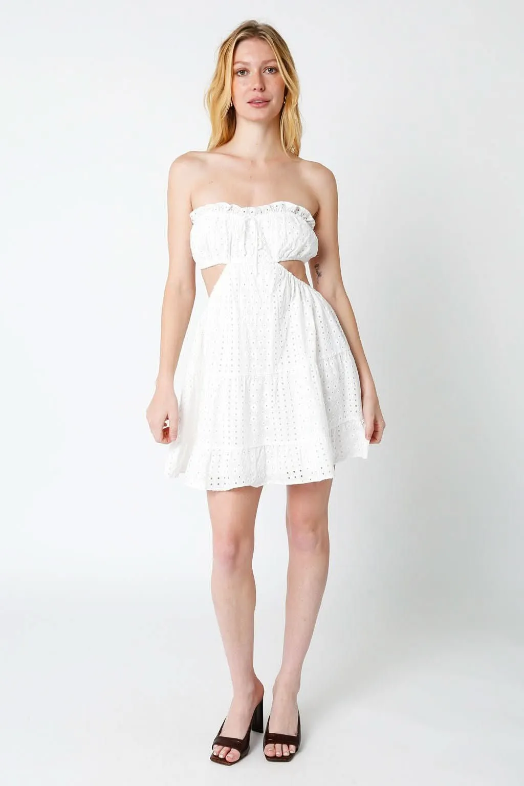 Lasting Impression White Eyelet Strapless Mini Dress sold by Boho Pink product image thumbnail 3