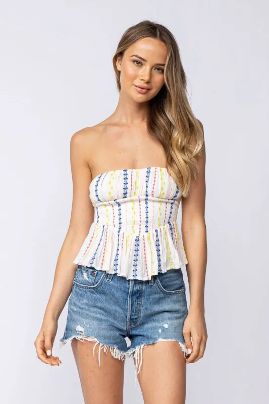 Amelia White Embroidered Strapless Top made by Sky to Moon