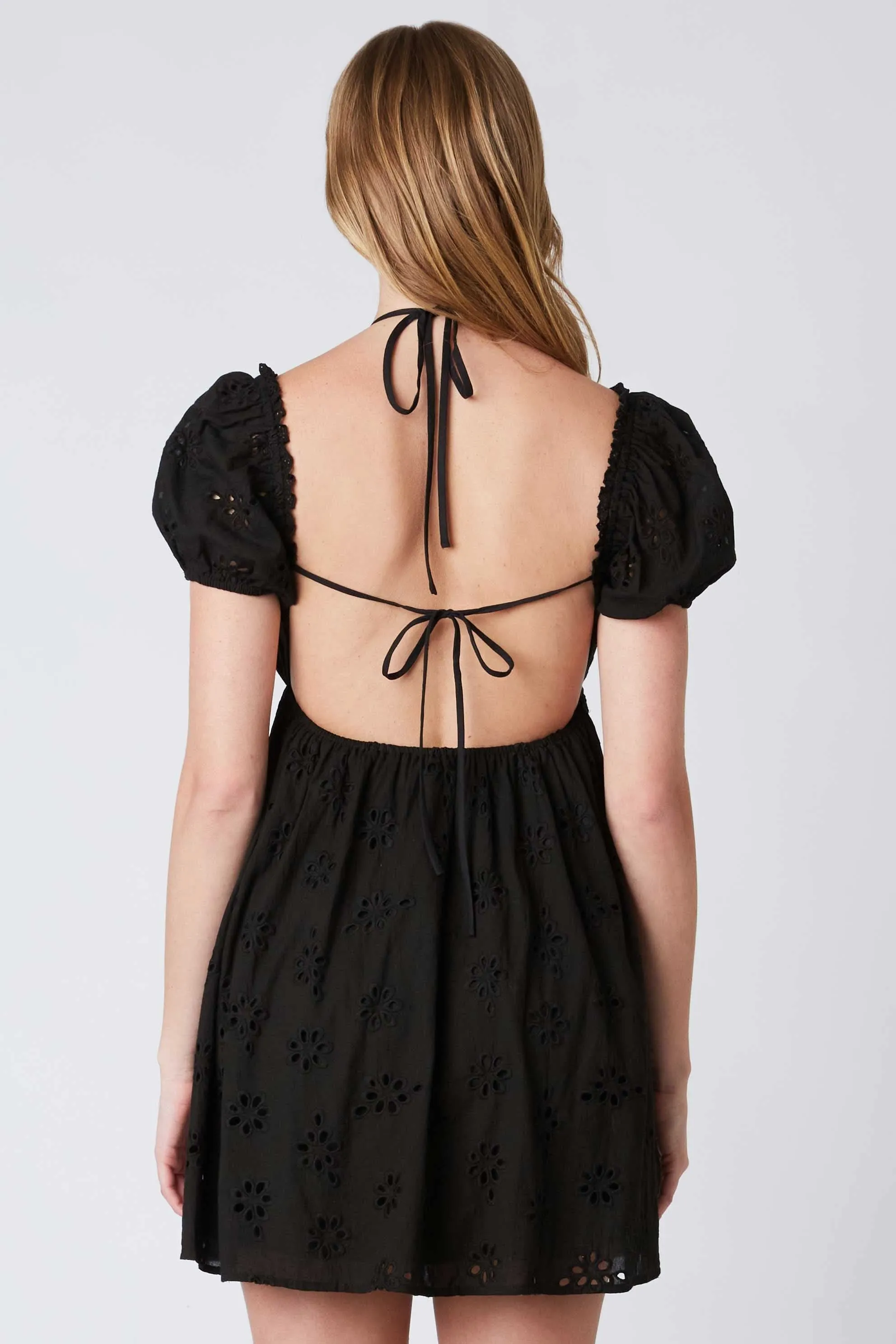 Dana Black Eyelet Off Shoulder Mini Dress sold by Boho Pink product image thumbnail 4