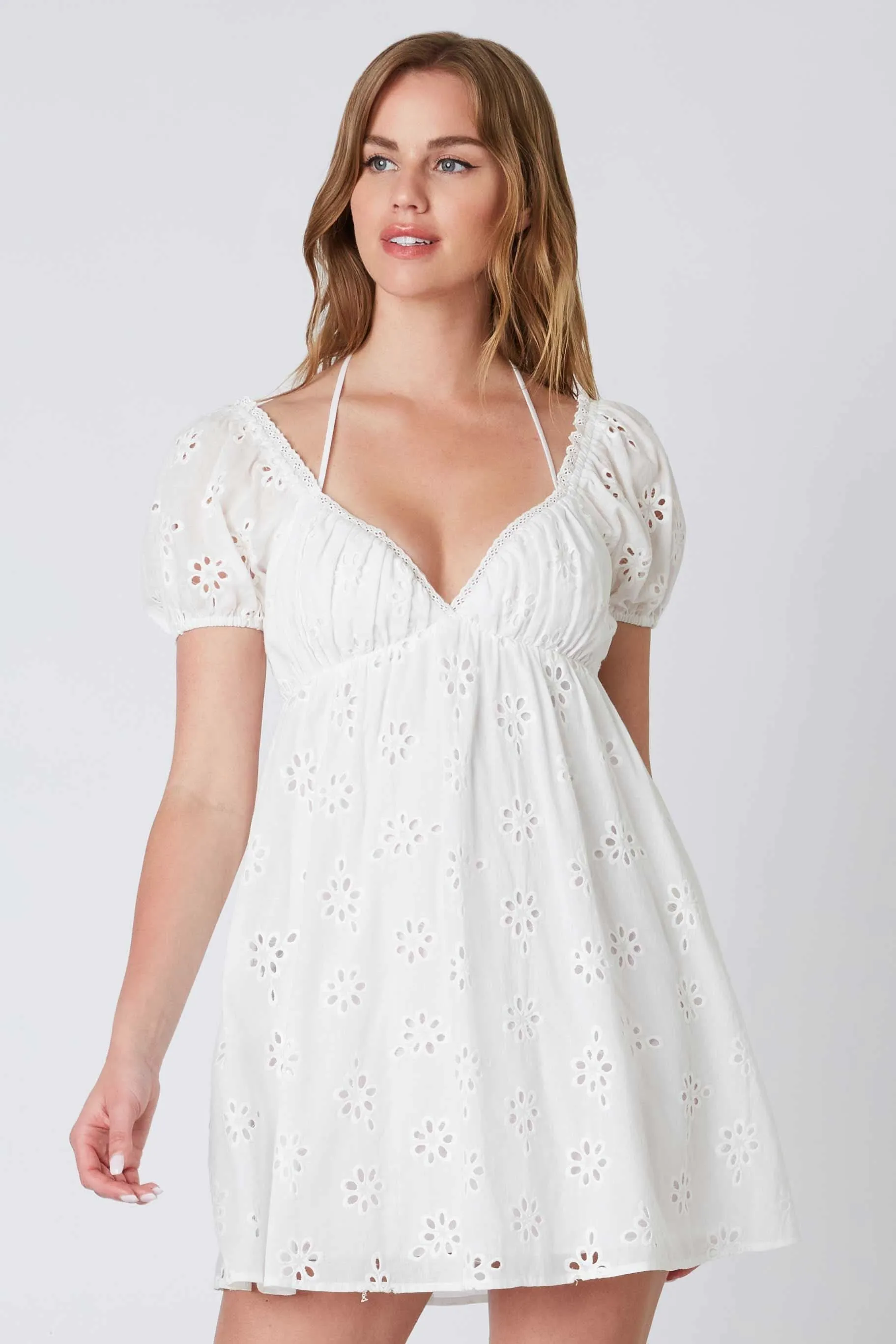 Dana White Eyelet Off Shoulder Halter Dress sold by Boho Pink product image thumbnail 5
