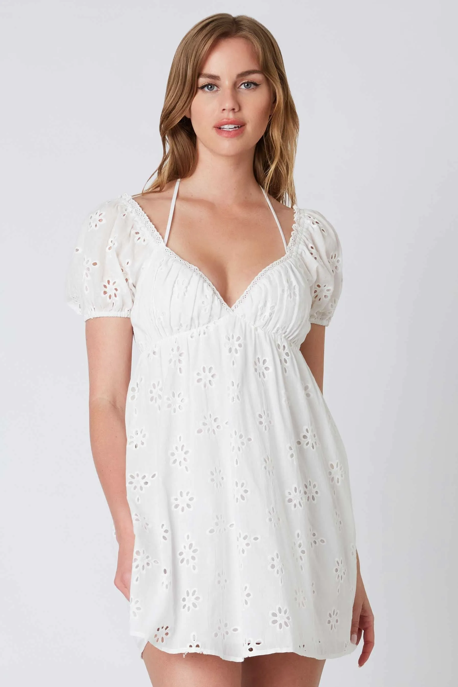 Dana White Eyelet Off Shoulder Halter Dress sold by Boho Pink product image thumbnail 4