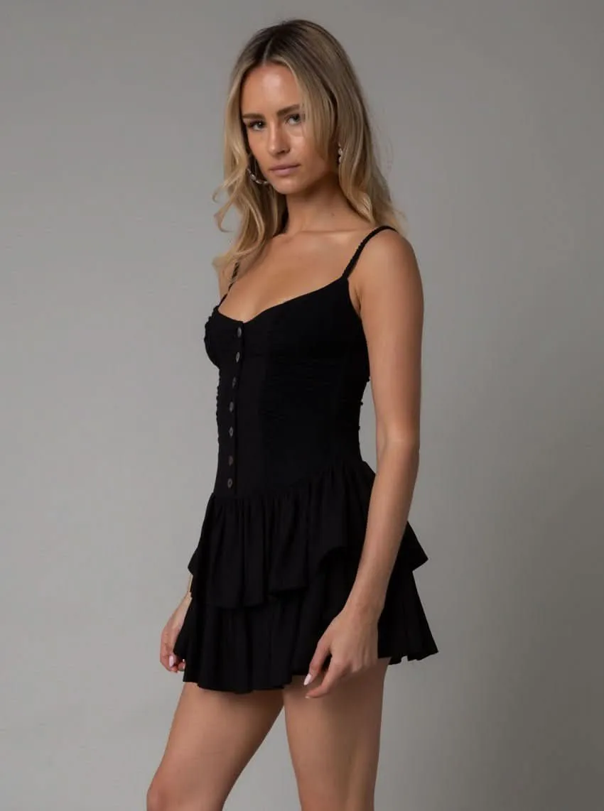 Liliana Black Ruffle Mini Dress sold by Boho Pink product image thumbnail 2