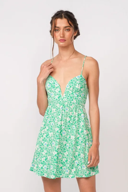 Lucia Aqua Green Floral Corset Cami Dress sold by Boho Pink