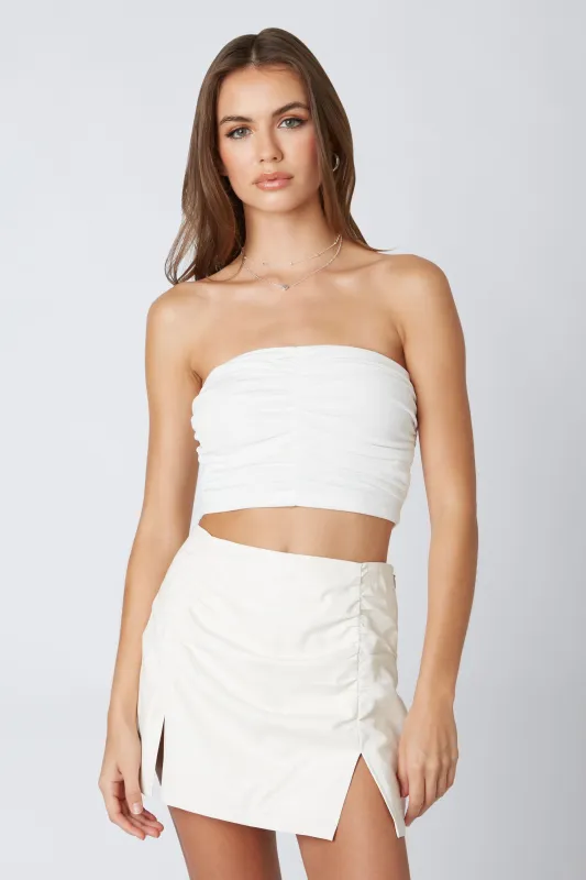 Monet White Ruched Tube Top sold by Boho Pink