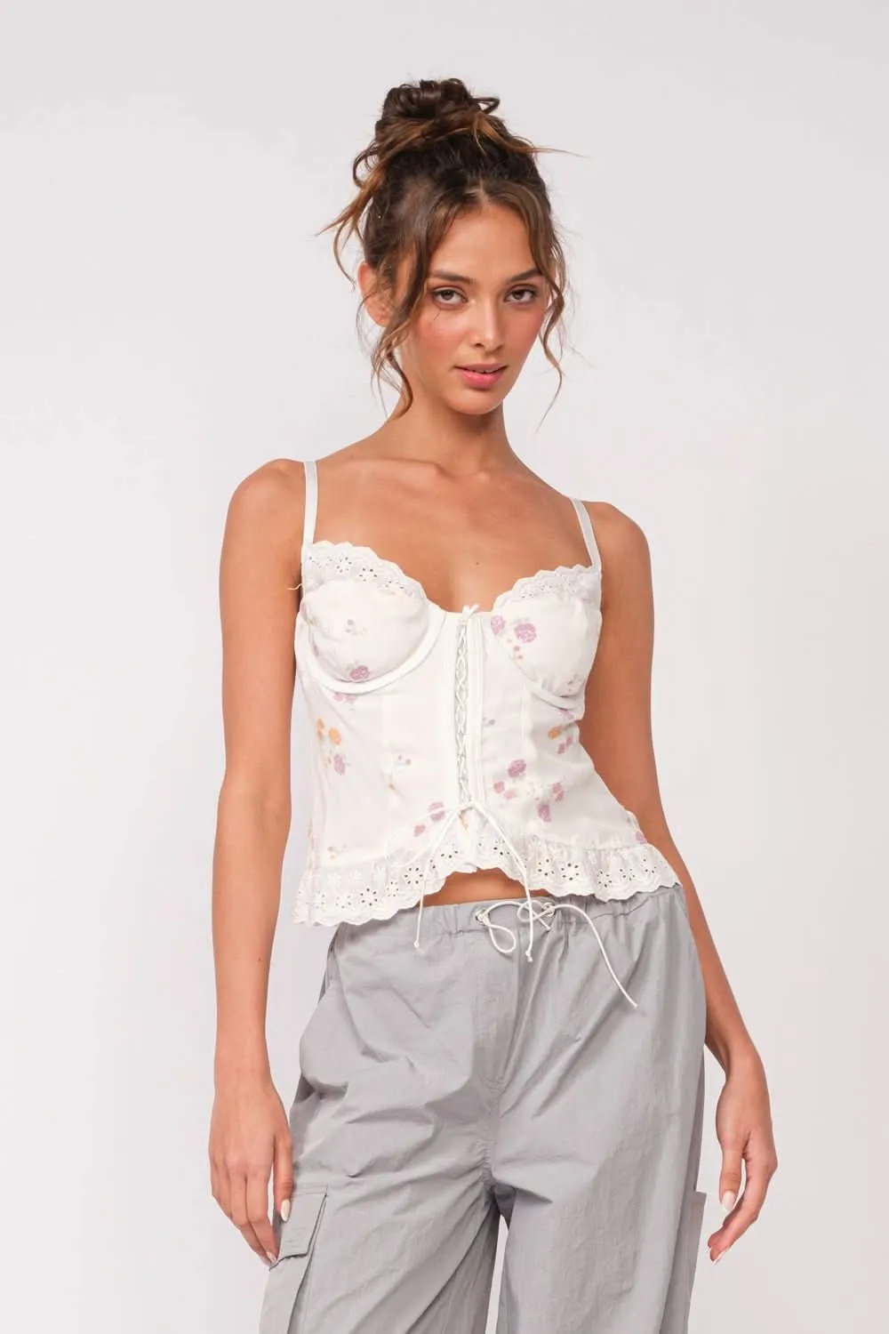 Hard to Ignore White Floral Corset Top sold by Boho Pink