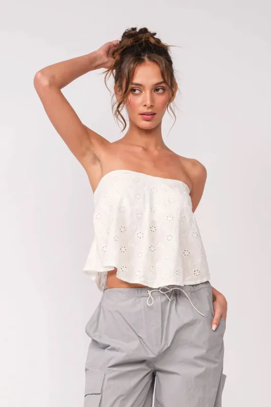 Coastal Babe White Eyelet Strapless Top sold by Boho Pink