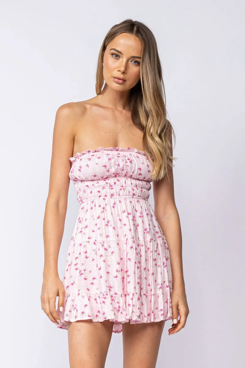 Sarah Spring Pinky Strapless Mini Dress sold by Boho Pink
