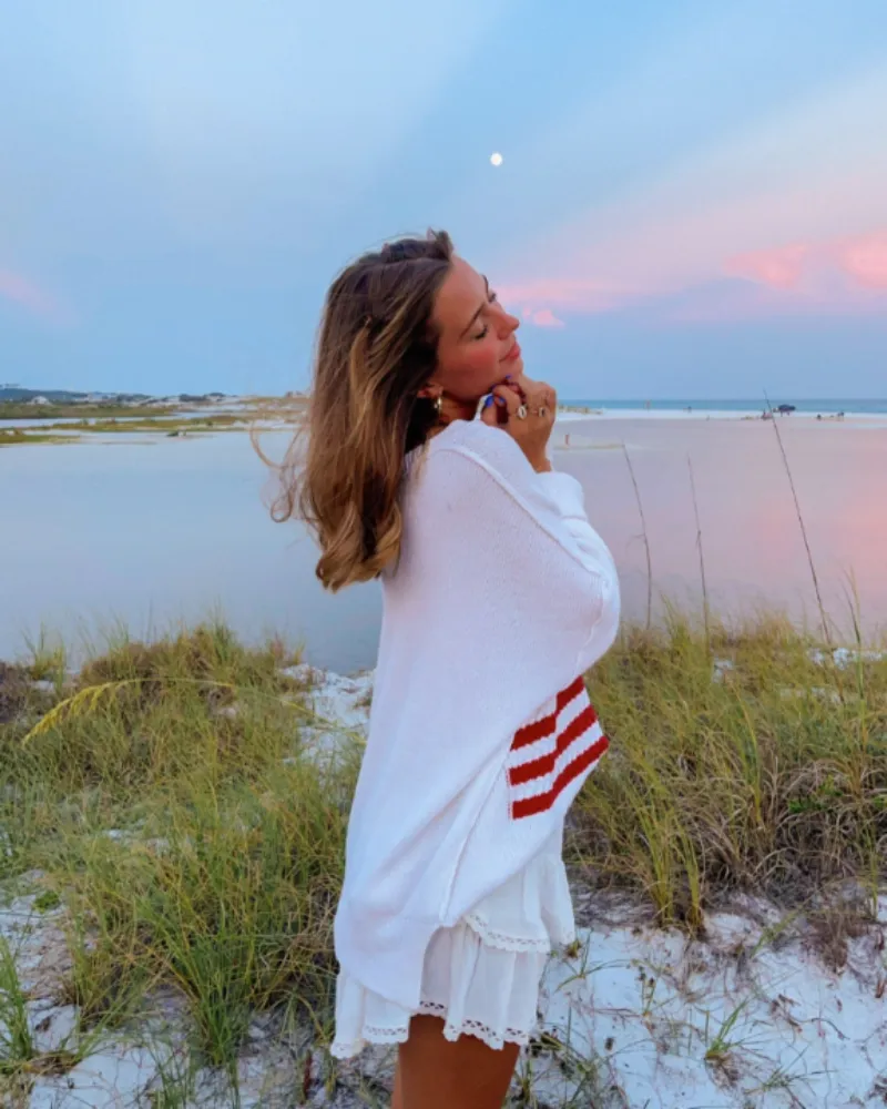 Land of Free White Oversized American Flag Sweater sold by Boho Pink product image thumbnail 4