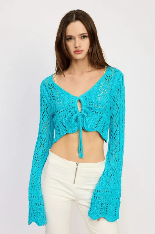 Lana Turquoise Crochet Front-Tie Crop Top sold by Boho Pink