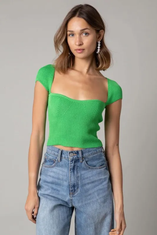 Emma Light Green Cap Sleeve Sweater Crop Top sold by Boho Pink