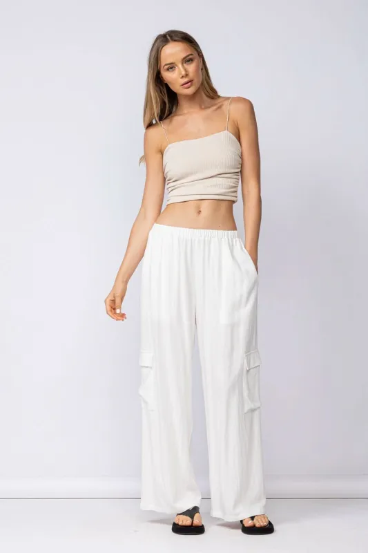 Newport White Linen-Blend Pants sold by Boho Pink