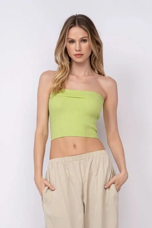 Ashley Lime Ribbed Tube Top sold by Boho Pink