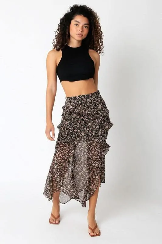 Olivia Black Floral Print Midi Skirt sold by Boho Pink product image thumbnail 4