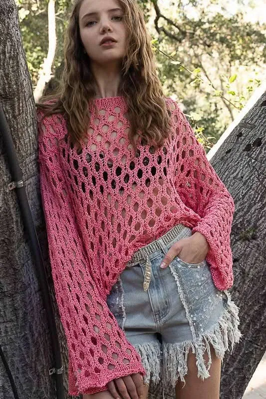 Nadia Pink Sheer Crochet Sweater sold by Boho Pink product image thumbnail 2