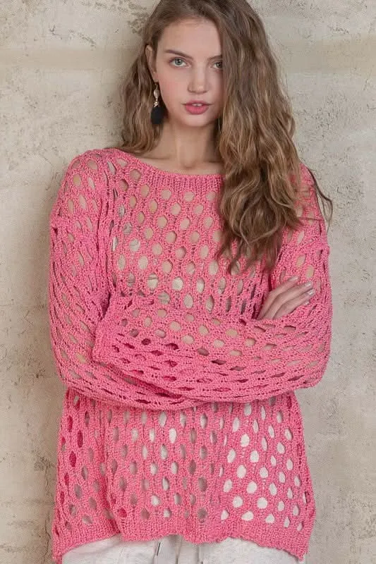 Nadia Pink Sheer Crochet Sweater sold by Boho Pink product image thumbnail 3