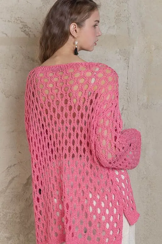 Nadia Pink Sheer Crochet Sweater sold by Boho Pink product image thumbnail 5