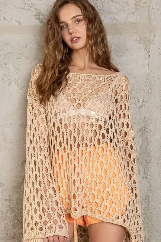 Nadia Yellow Sheer Crochet Sweater sold by Boho Pink