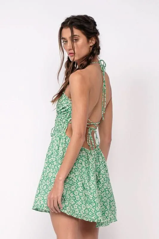 Kristen Green Floral Halter Mini Dress sold by Boho Pink product image thumbnail 3
