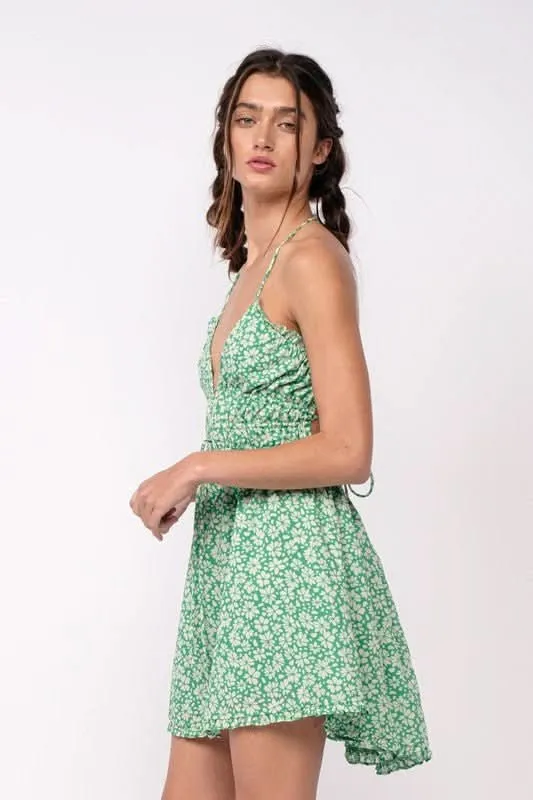 Kristen Green Floral Halter Mini Dress sold by Boho Pink product image thumbnail 2