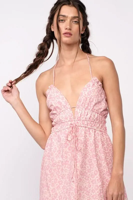 Kristen Pink Floral Halter Mini Dress sold by Boho Pink product image thumbnail 5