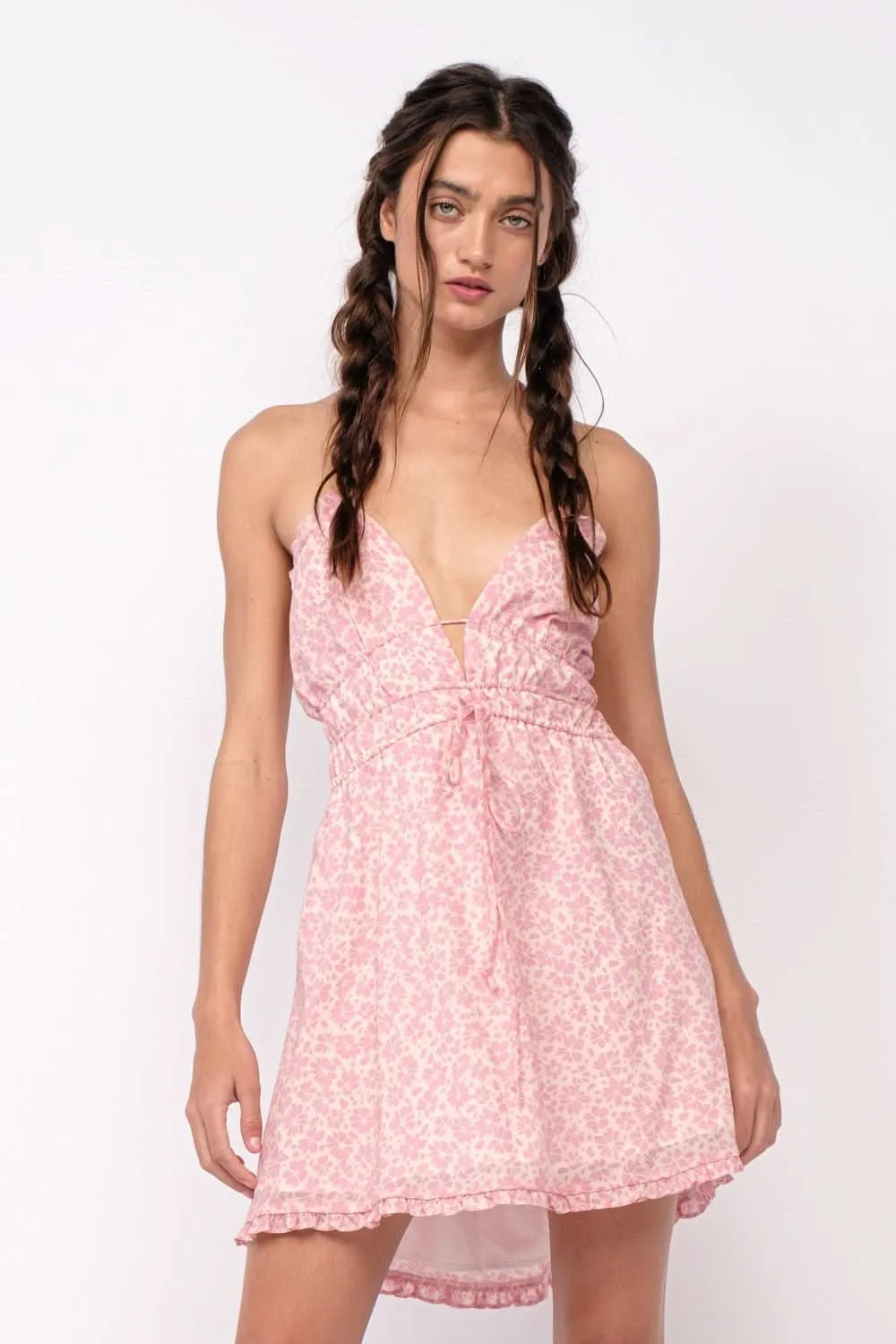 Kristen Pink Floral Halter Mini Dress sold by Boho Pink