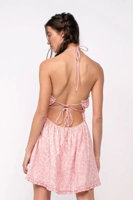 Kristen Pink Floral Halter Mini Dress sold by Boho Pink product image thumbnail 3