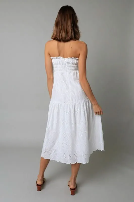 Francesca White Eyelet Strapless Midi Dress sold by Boho Pink product image thumbnail 3