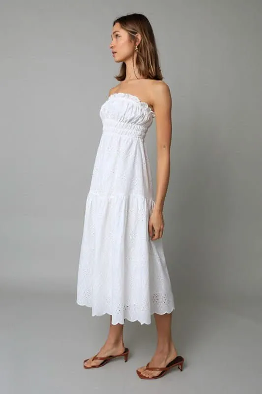 Francesca White Eyelet Strapless Midi Dress sold by Boho Pink product image thumbnail 2