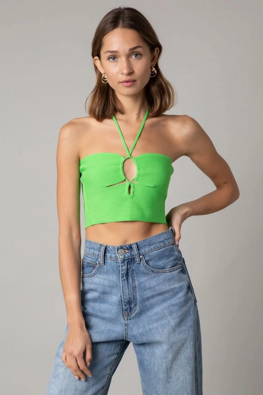 Lani Apple Green Halter Knit Crop Top sold by Boho Pink