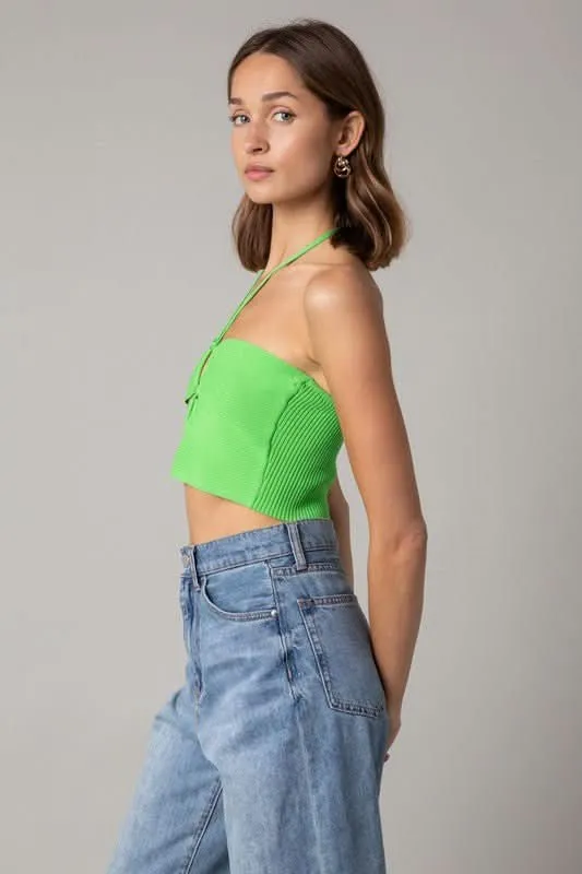 Lani Apple Green Halter Knit Crop Top sold by Boho Pink product image thumbnail 2