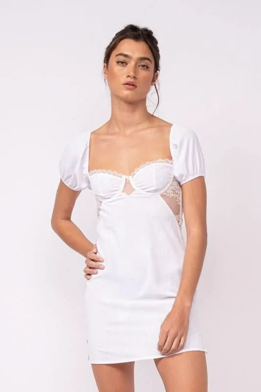 Delilah White Puff Sleeve Bustier Dress sold by Boho Pink