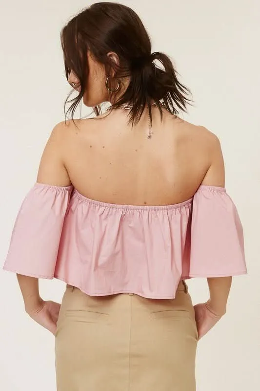 Darcie Blush Flowy Off-Shoulder Crop Top sold by Boho Pink product image thumbnail 4