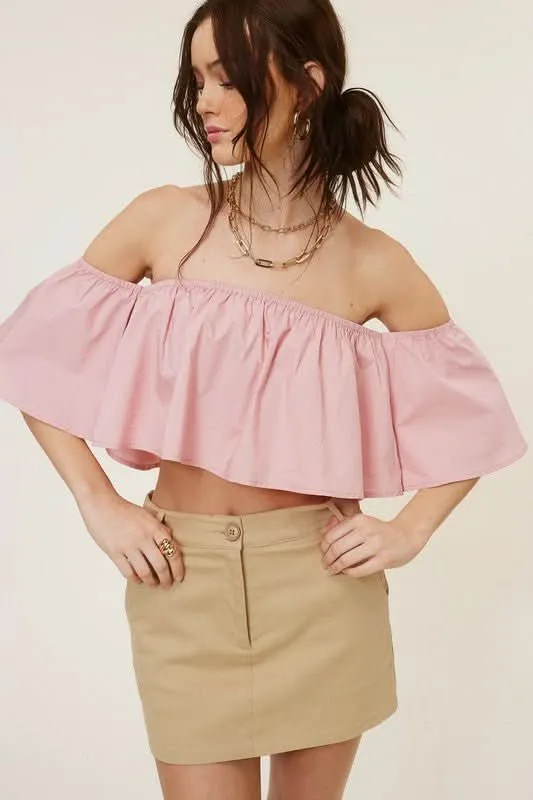 Darcie Blush Flowy Off-Shoulder Crop Top sold by Boho Pink product image thumbnail 2
