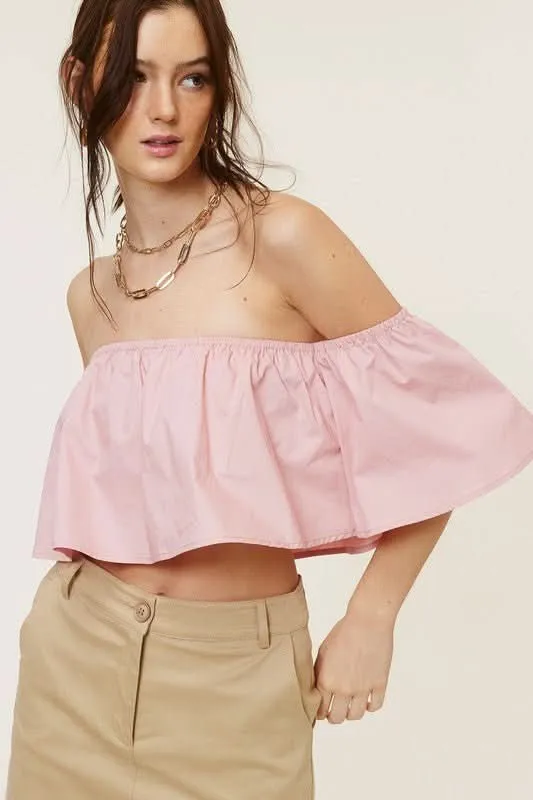 Darcie Blush Flowy Off-Shoulder Crop Top sold by Boho Pink product image thumbnail 3