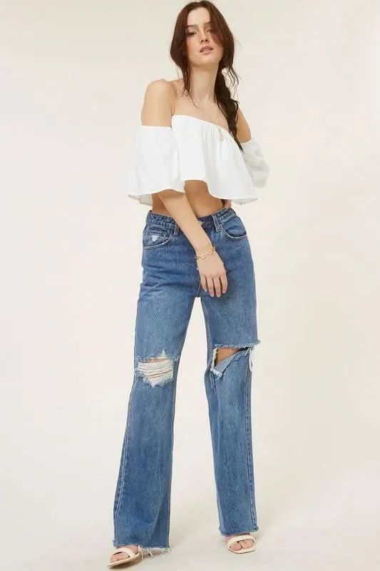 Darcie White Flowy Off-Shoulder Crop Top sold by Boho Pink product image thumbnail 4