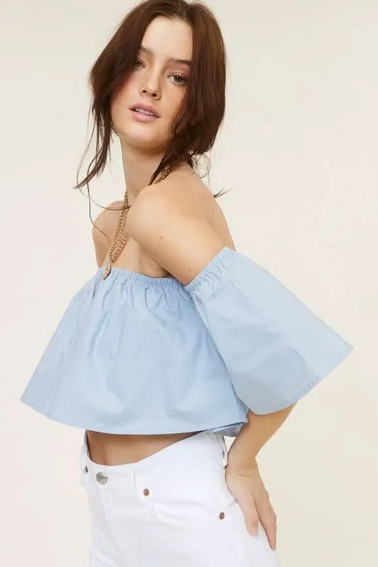 Darcie Sky Flowy Off-Shoulder Crop Top sold by Boho Pink product image thumbnail 3