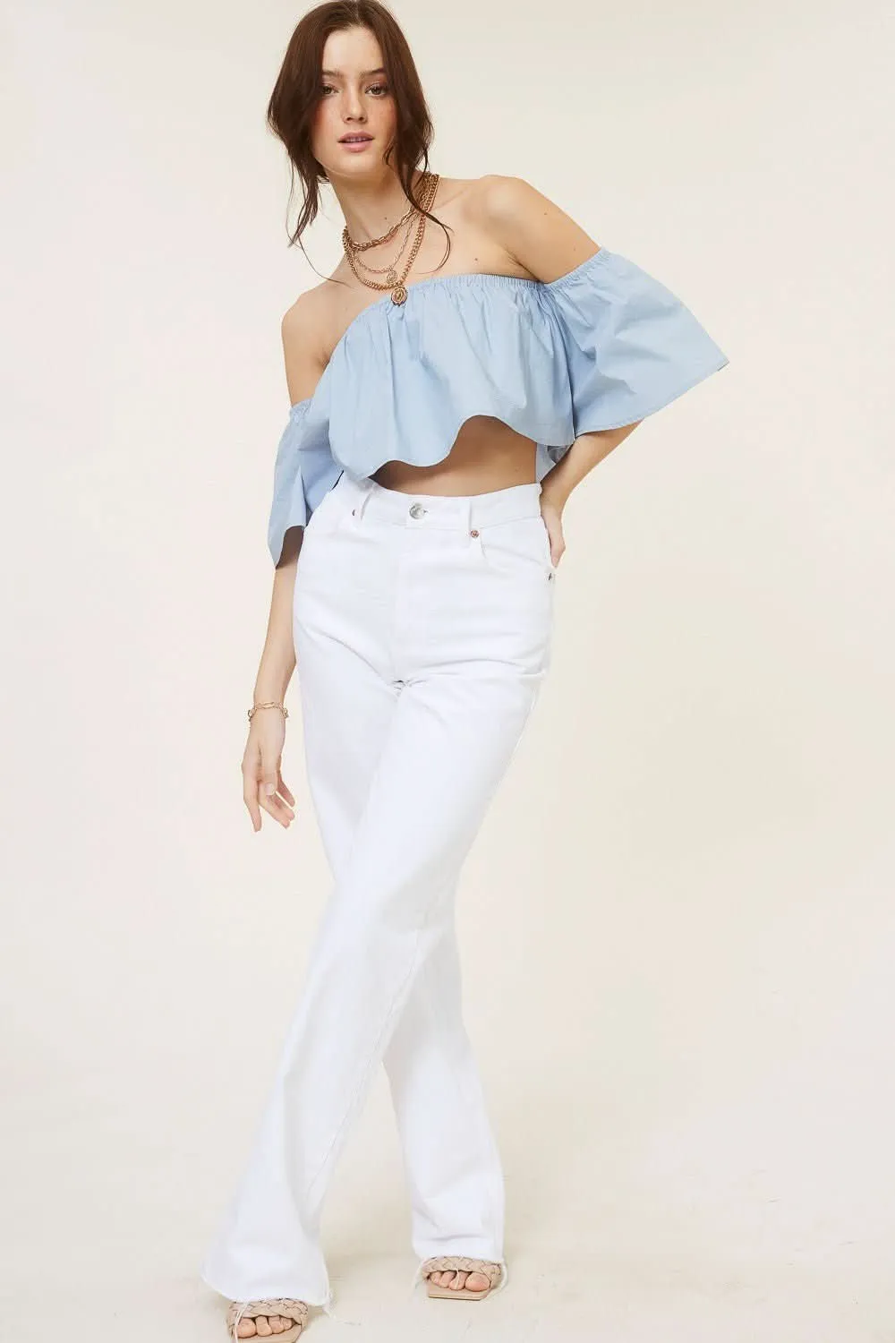 Darcie Sky Flowy Off-Shoulder Crop Top sold by Boho Pink product image thumbnail 4