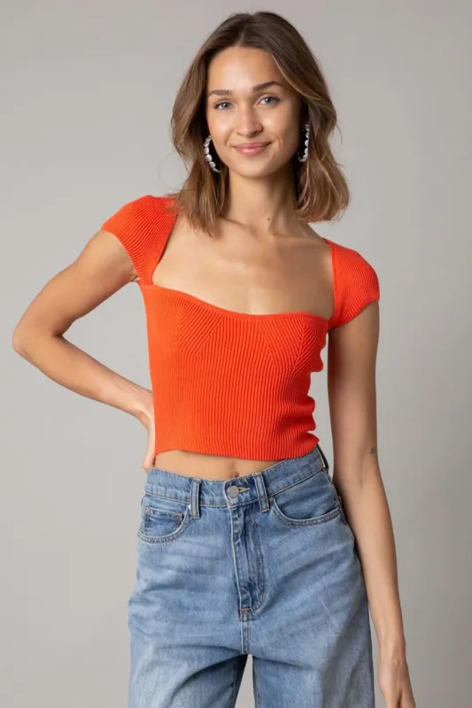 Emma Orange Cap Sleeve Sweater Crop Top sold by Boho Pink