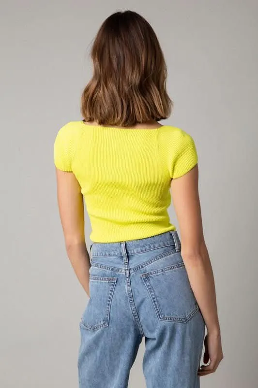 Emma Lemon Cap Sleeve Sweater Crop Top sold by Boho Pink product image thumbnail 3
