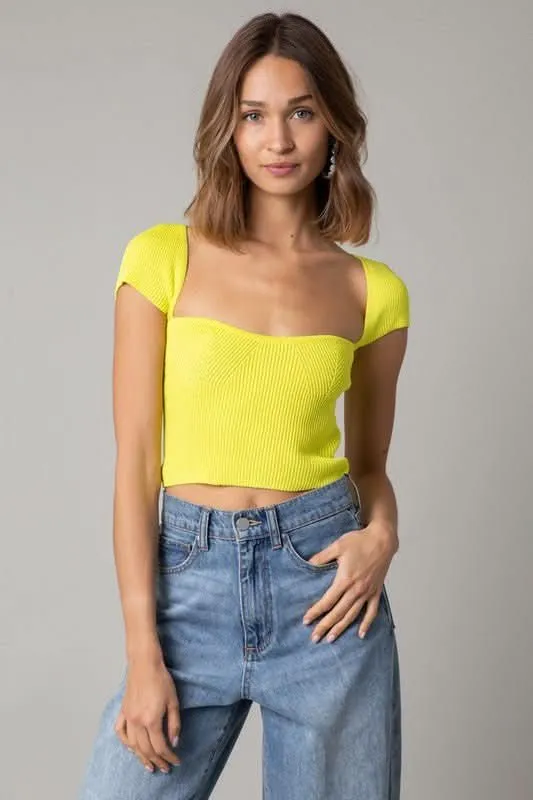Emma Lemon Cap Sleeve Sweater Crop Top sold by Boho Pink