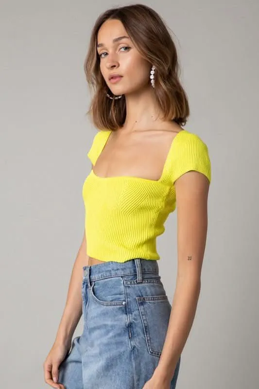 Emma Lemon Cap Sleeve Sweater Crop Top sold by Boho Pink product image thumbnail 2
